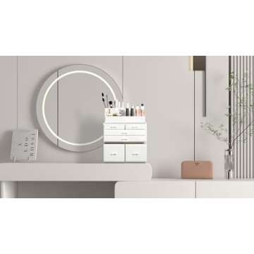 READAEER Makeup Organizer – 3 Piece Cosmetic Storage Case with 6 Drawers in White