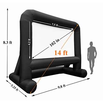 14 FT Inflatable Projector Movie Screen for Outside Indoor 104" Front/Rear Projection Screen, Blow Up Screen with Quiet Fan, for Backyard Outdoor Movie Night,TV Football Games Screening,PartySlideshow