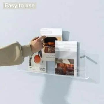 DOHWSK Acrylic Magazine Holder, 2 Pack Hanging Bookshelf Magazine Rack, Wall Mounted Floating Brochure Display for Waiting Room, Office, Home (Clear, 17 Inch)