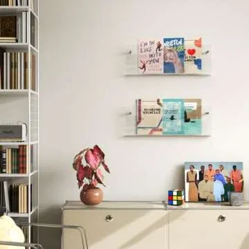 DOHWSK Acrylic Magazine Holder, 2 Pack Hanging Bookshelf Magazine Rack, Wall Mounted Floating Brochure Display for Waiting Room, Office, Home (Clear, 17 Inch)