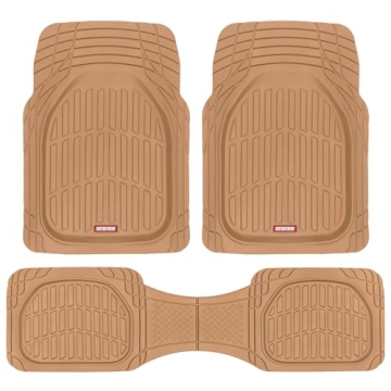 Motor Trend FlexTough Floor Mats for Cars, Beige Deep Dish All-Weather Mats, Waterproof Trim-To Fit ...