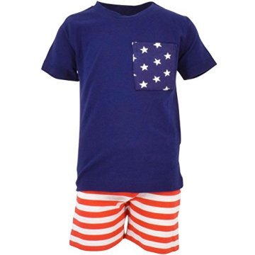 Unique Baby Boys Patriotic 4th of July 2-Piece Summer Outfit (3t, Blue)