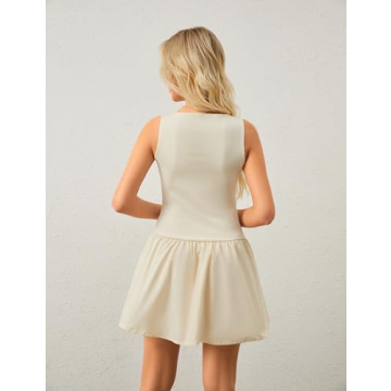 Ymejia Women's Flowy Mini Tank Dress Apricot Summer Style