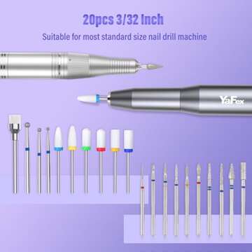 YaFex 20pcs Nail Drill Bits Set, 3/32 Inch Professional Ceramic Diamond Cuticle Drill Bits for Nails, Electric Efile Nail File Bits for Acrylic Gel Nails Manicure Pedicure