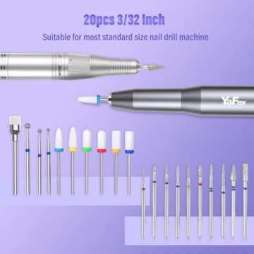 YaFex 20pcs Nail Drill Bits Set, 3/32 Inch Professional Ceramic Diamond Cuticle Drill Bits for Nails, Electric Efile Nail File Bits for Acrylic Gel Nails Manicure Pedicure