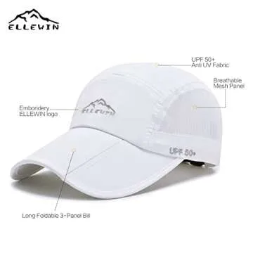 ELLEWIN Unisex Baseball Cap UPF 50 with Long Bill