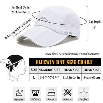 ELLEWIN Unisex Baseball Cap UPF 50 with Long Bill