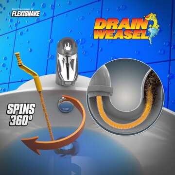 FlexiSnake Drain Weasel Sink Snake Hair Clog Remover Tool Kit, Sink, Pipe, Bathroom, Bathtub Drain C...