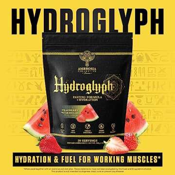 Ambrosia Hydroglyph Intraworkout Formula w/BCAA + EAA + Electrolytes Hydration Powder to Protect Lean Muscle, 0g Sugar Fasting Hydration Drink Mix, Made w/Coconut Water (Strawberry Watermelon)