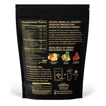 Ambrosia Hydroglyph Intraworkout Formula w/BCAA + EAA + Electrolytes Hydration Powder to Protect Lean Muscle, 0g Sugar Fasting Hydration Drink Mix, Made w/Coconut Water (Strawberry Watermelon)