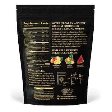 Ambrosia Hydroglyph Intraworkout Formula w/BCAA + EAA + Electrolytes Hydration Powder to Protect Lean Muscle, 0g Sugar Fasting Hydration Drink Mix, Made w/Coconut Water (Strawberry Watermelon)