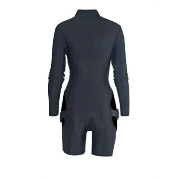 VWIWV Women Long Sleeves Jumpsuit Bodycon Buckle Romper Sexy Hollowing Out Bodysuit Short Jumpsuit Pants (X-Small(fits Like US 2-4), Black)