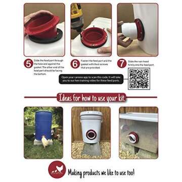 RentACoop DIY Large 2-Port Chicken Feeder Kit - Includes Ports, Rain Hoods, and Hardware - Suitable for Bantam Chickens, Turkeys, Ducks, Peafowl, and Other Poultry - 2 Pack