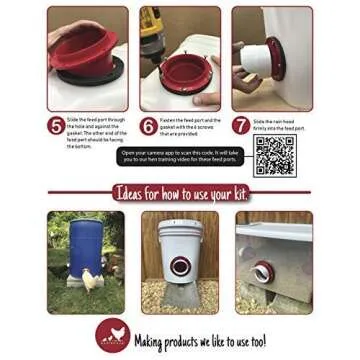 RentACoop DIY Large 2-Port Chicken Feeder Kit - Includes Ports, Rain Hoods, and Hardware - Suitable for Bantam Chickens, Turkeys, Ducks, Peafowl, and Other Poultry - 2 Pack