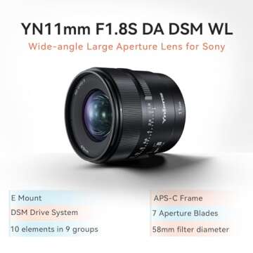 YONGNUO YN11MM F1.8S Lens w/Remote Controller, 11mm F1.8 Large Aperture Fixed Prime Lens for Sony, Auto Focus APS-C Frame, Ultra Wide Angle Lens for E Mount Mirrorless Cameras
