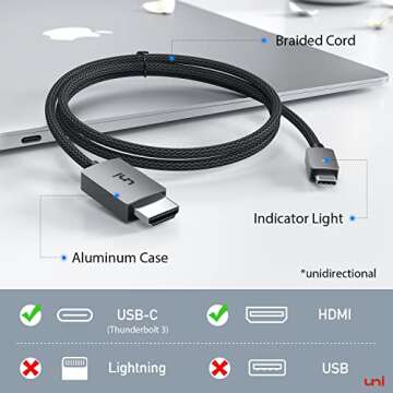uni USB C to HDMI Cable, 4K High-Speed Connection