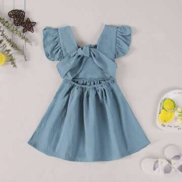 Toddler Baby Girl Dress Summer Cotton Linen Ruffle Halter Sleeveless Kids Casual Beach Party Dresses 2-7 Years