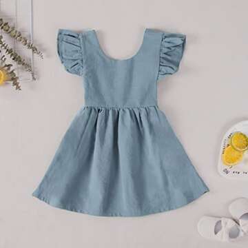 Toddler Baby Girl Dress Summer Cotton Linen Ruffle Halter Sleeveless Kids Casual Beach Party Dresses 2-7 Years