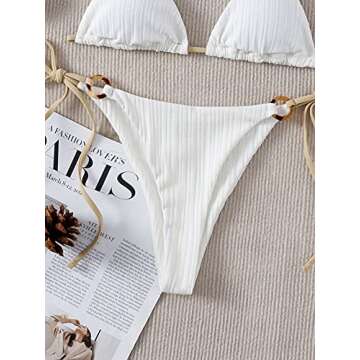 SOLY HUX Bikini Sets for Women 2 Piece Swimsuits Sexy High Cut Bathing Suit Spaghetti Strap Triangle String Bikini White Plain M