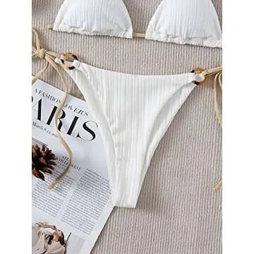 SOLY HUX Bikini Sets for Women 2 Piece Swimsuits Sexy High Cut Bathing Suit Spaghetti Strap Triangle String Bikini White Plain M