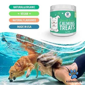 KarmaPets Calming Treats for Dogs - Anxiety Relief | Organic Vegan Dog Supplement | Soft Chews w/Valerian Root for Separation, Thunder Storms, Stress, Fear, Travel, Barking+