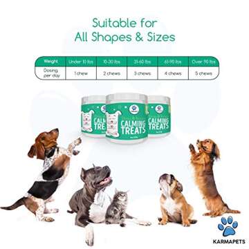 KarmaPets Calming Treats for Dogs - Anxiety Relief | Organic Vegan Dog Supplement | Soft Chews w/Valerian Root for Separation, Thunder Storms, Stress, Fear, Travel, Barking+