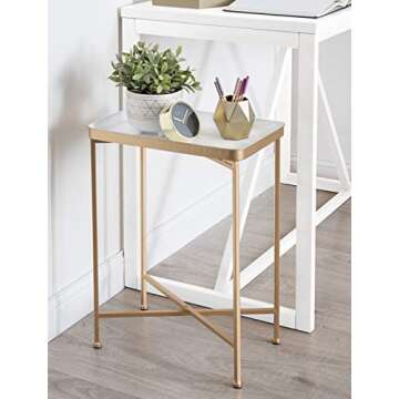 Kate and Laurel Celia Modern Tray Side Table, 18 x 12 x 26, White and Gold, Foldable Rectangular End...