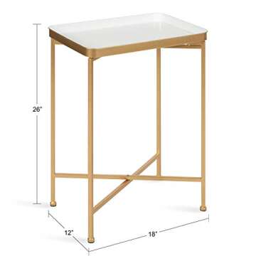 Kate and Laurel Celia Modern Tray Side Table, 18 x 12 x 26, White and Gold, Foldable Rectangular End Table for Storage and Display