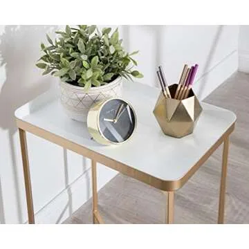 Kate and Laurel Celia Modern Tray Side Table, 18 x 12 x 26, White and Gold, Foldable Rectangular End Table for Storage and Display