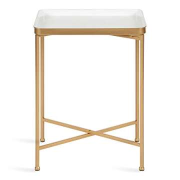 Kate and Laurel Celia Modern Tray Side Table, 18 x 12 x 26, White and Gold, Foldable Rectangular End Table for Storage and Display
