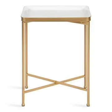 Kate and Laurel Celia Modern Tray Side Table, 18 x 12 x 26, White and Gold, Foldable Rectangular End Table for Storage and Display