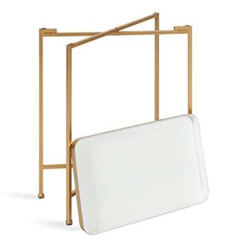 Kate and Laurel Celia Modern Tray Side Table, 18 x 12 x 26, White and Gold, Foldable Rectangular End Table for Storage and Display