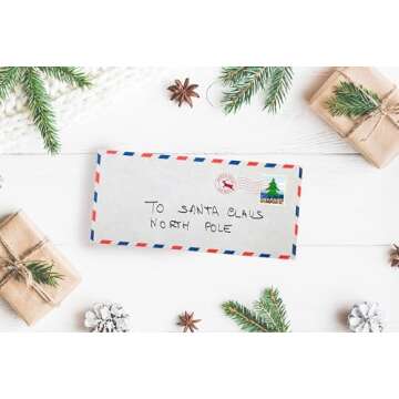 North Pole Self Inking Stamp/Santa Stamp / 13/16" x 2 3/16" Reindeer Rubber Stamp/Red Ink Christmas Letter Stamp Imprint/Air Mail Winter Holiday Envelope Stamp