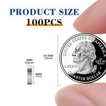 TRYMAG Small Magnets, Tiny Refrigerator Magnets Round Disc Magnets, Mini Premium Brushed Nickel Office Magnets for Crafts, DIY, Whiteboard and Fridge Magnets, Silvery, 8x2mm 100pcs