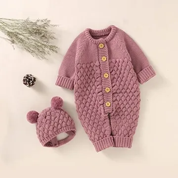 i-Keaui Knitted Baby Romper & Hat Set - Unisex Style