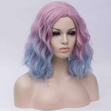 BUFASHION 14" Women Short Light Pink Kinky Straight Cosplay Synthetic Wigs With Air Bangs 46 Colors ...