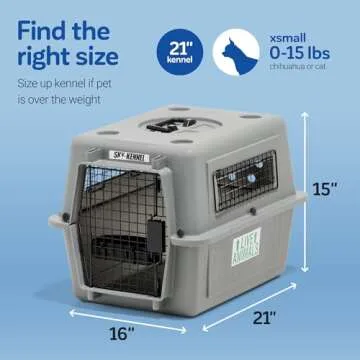 Petmate Sky Kennel - For Air and Travel, Airline Approved Dog Crate for Pets up to 15 lbs, Heavy Duty Dog Kennel, Made in the USA- 21 Inches