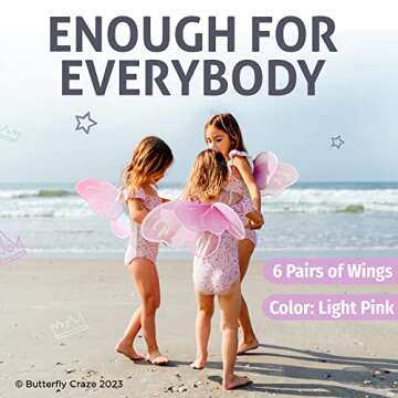 Butterfly Craze Girls' Fairy, Angel, or Butterfly Wings Costumes & Dress Up Collection: Set of 6, Magical Delights, Favors or Supplies for Kids, Make Your Little One's Birthday Party Special, Pink