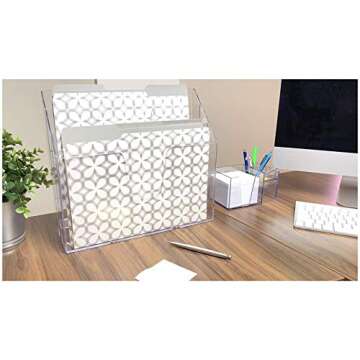Acrimet Horizontal Triple File Folder Holder Organizer (Clear Crystal Color)