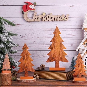 Sawysine 4 Pcs Wooden Christmas Tree Tabletop Decor Rustic Wood Christmas Trees Table Centerpieces C...