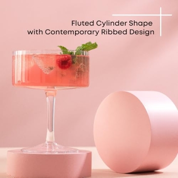 JoyJolt Fluted Coupe Glasses Set - Vintage Cocktail Elegance