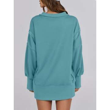 ANRABESS Women's Sweatshirts Oversized Casual Loose Button Up Henley Pullover Top High Low Split 2024 Fall Fashion Outfits Lake Green Medium
