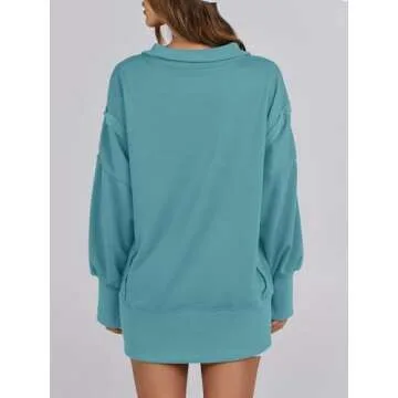 ANRABESS Women's Sweatshirts Oversized Casual Loose Button Up Henley Pullover Top High Low Split 2024 Fall Fashion Outfits Lake Green Medium