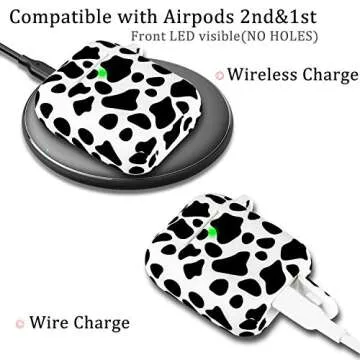 Airpod Case Soft Silicone Flexible Skin Cow Print, YOMPLOW Airpods Case Cover Earpod Case for Apple AirPods 2&1 Cute for Girls Women with Keychain (Cow)