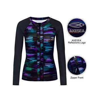 AXESEA Women's Rash Guard Swimsuits Tops Long Sleeve Bathing Suits Printed UV Sun Protection Swim Shirt (US 4(Read Seller Size Chart in Image), Aurora)