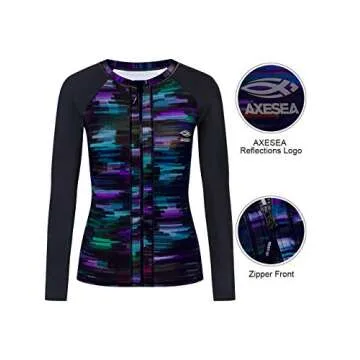 AXESEA Women's Rash Guard Swimsuits Tops Long Sleeve Bathing Suits Printed UV Sun Protection Swim Shirt (US 4(Read Seller Size Chart in Image), Aurora)