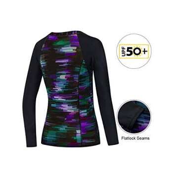 AXESEA Women's Rash Guard Swimsuits Tops Long Sleeve Bathing Suits Printed UV Sun Protection Swim Shirt (US 4(Read Seller Size Chart in Image), Aurora)