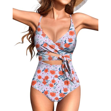 AI'MAGE Women's One Piece Swimsuit Wrapped High Waisted Bathing Suits Tummy Control Tie Criss Cross ...