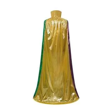 Regenboog Adult Mardi Gras Cape with Collar,Full Length 59inch Mardi Gras Cloak for Women and Men,Attractive Flowing Cloak with Mardi Gras Colors,Halloween Christmas Costume Accessories