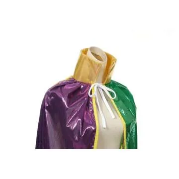 Regenboog Adult Mardi Gras Cape with Collar,Full Length 59inch Mardi Gras Cloak for Women and Men,Attractive Flowing Cloak with Mardi Gras Colors,Halloween Christmas Costume Accessories